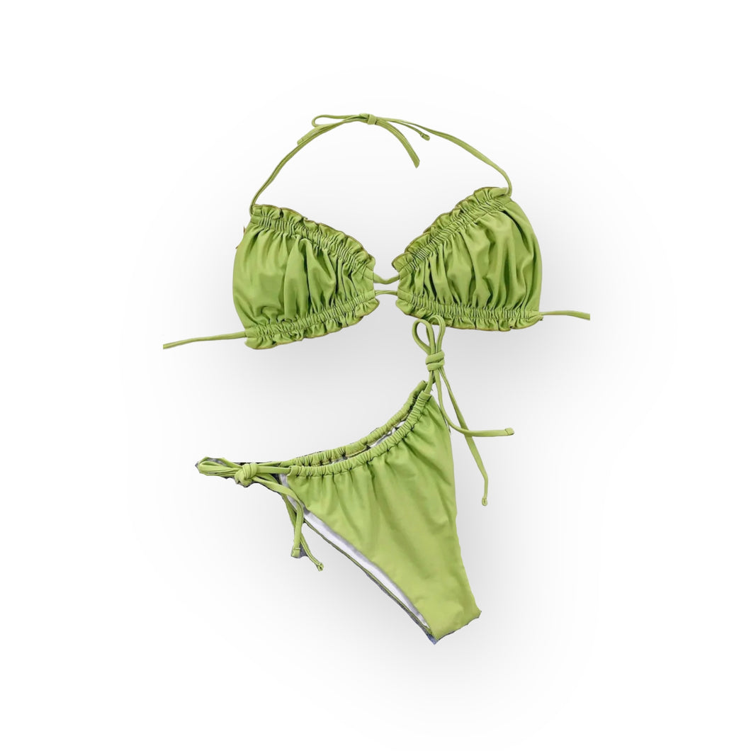 Yacht Me Green Ruched Bikini