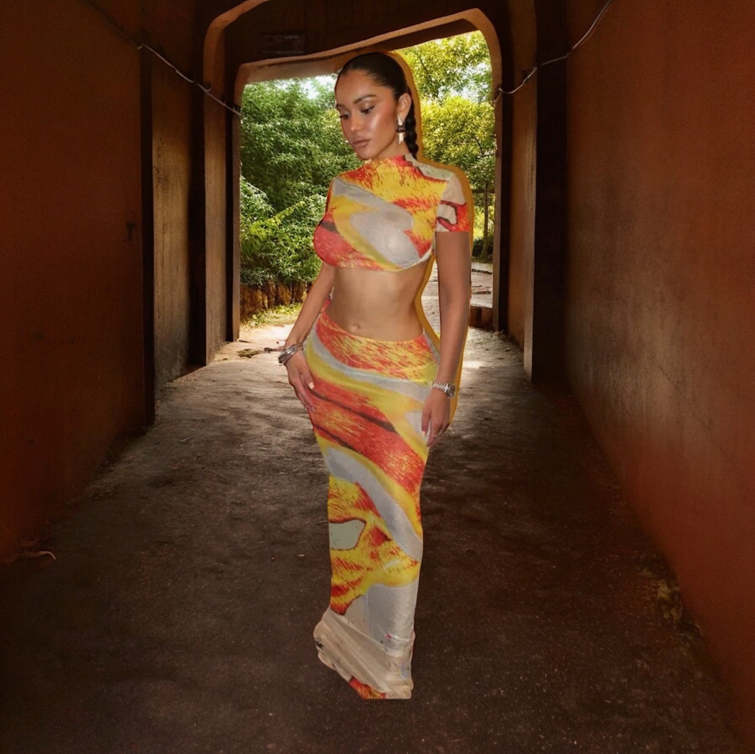 Sunset Sheer Cropped Top & Skirt