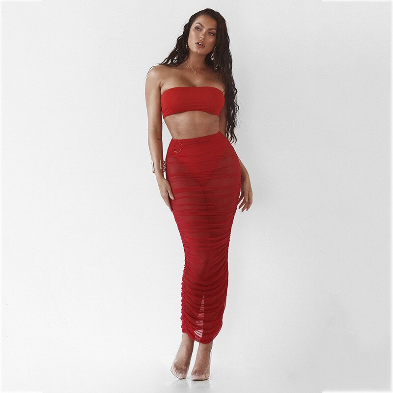 Vixen Sheer Ruched Skirt Cover Up